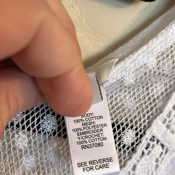 Est. 1946 Eyelet Pullover Top Lace Cape Sleeve White Round Neck XL - Picture 9 of 10